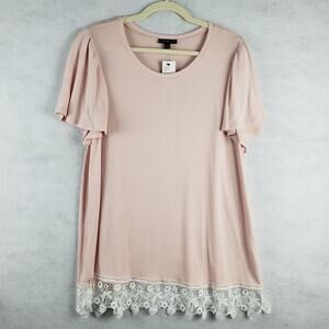 Lane Bryant 18/20 Crochet Lace Trim Blouse Pastel Pink Feminine Fairy Coquette